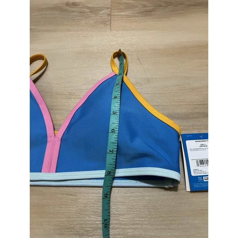 DSG Girls Bound‎ Bikini Top Aqua Blue Pink Trim Size Large 50+ UV Protection
